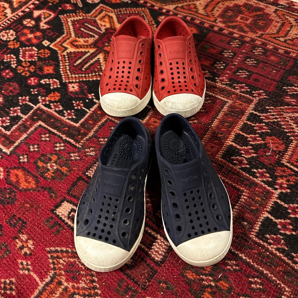 Two pairs Native Kids Shoes - Red and Blue